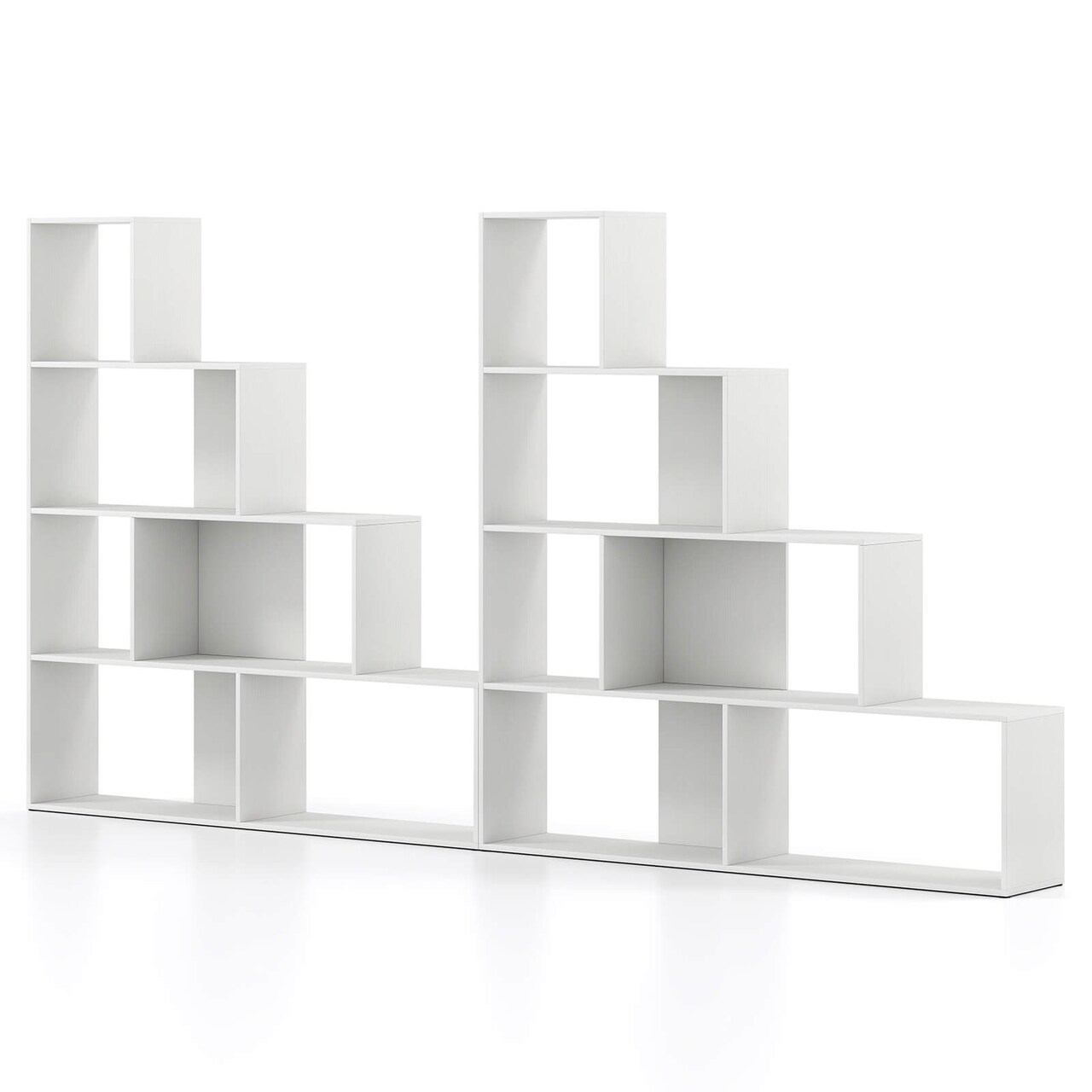 Costway 1/2 PCS 4-Tier Bookshelf with 6 Storage Cubes 64" Tall Modern Geometric Stair Bookcase